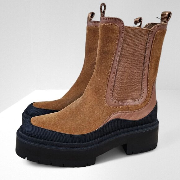 NEW Sam Edelman Lulia Ankle Boot Womens 7 Camel New Whiskey Leather Chelsea - Picture 1 of 11